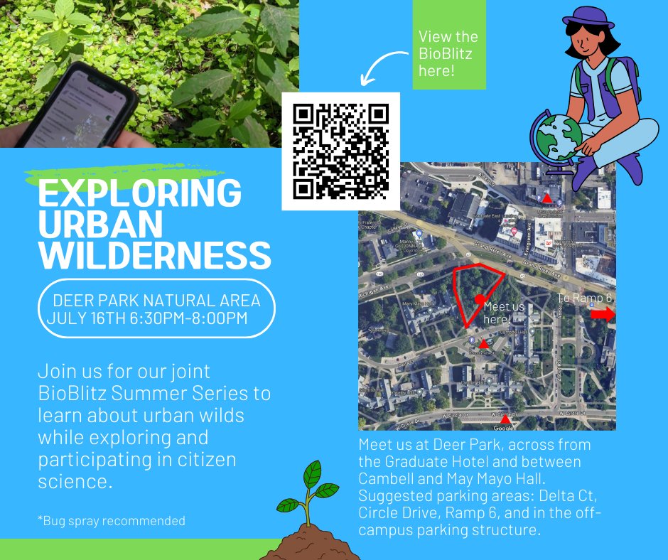 The <a href="/msubealgarden/">Beal Botanical Garden</a> is holding an Exploring Urban Wilderness Event! Join them and participate in citizen science at Deer Park today from 6:30PM - 8:00PM. 

Participation is free! 🌿