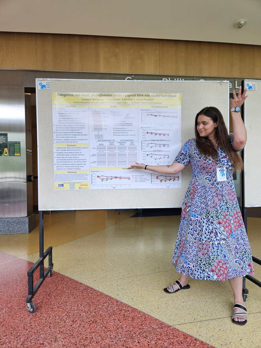 LASantacroce22's tweet photo. Recently presented my work "Categorical, not visual, distinctiveness yields a pop-out blink with neutral text stimuli" at the Canadian Society for Brain, Behaviour and Cognitive Science (CSBBCS) meeting! Idk what to do with my hands, but at least there's photo evidence this time https://t.co/9tTGLWhnW4