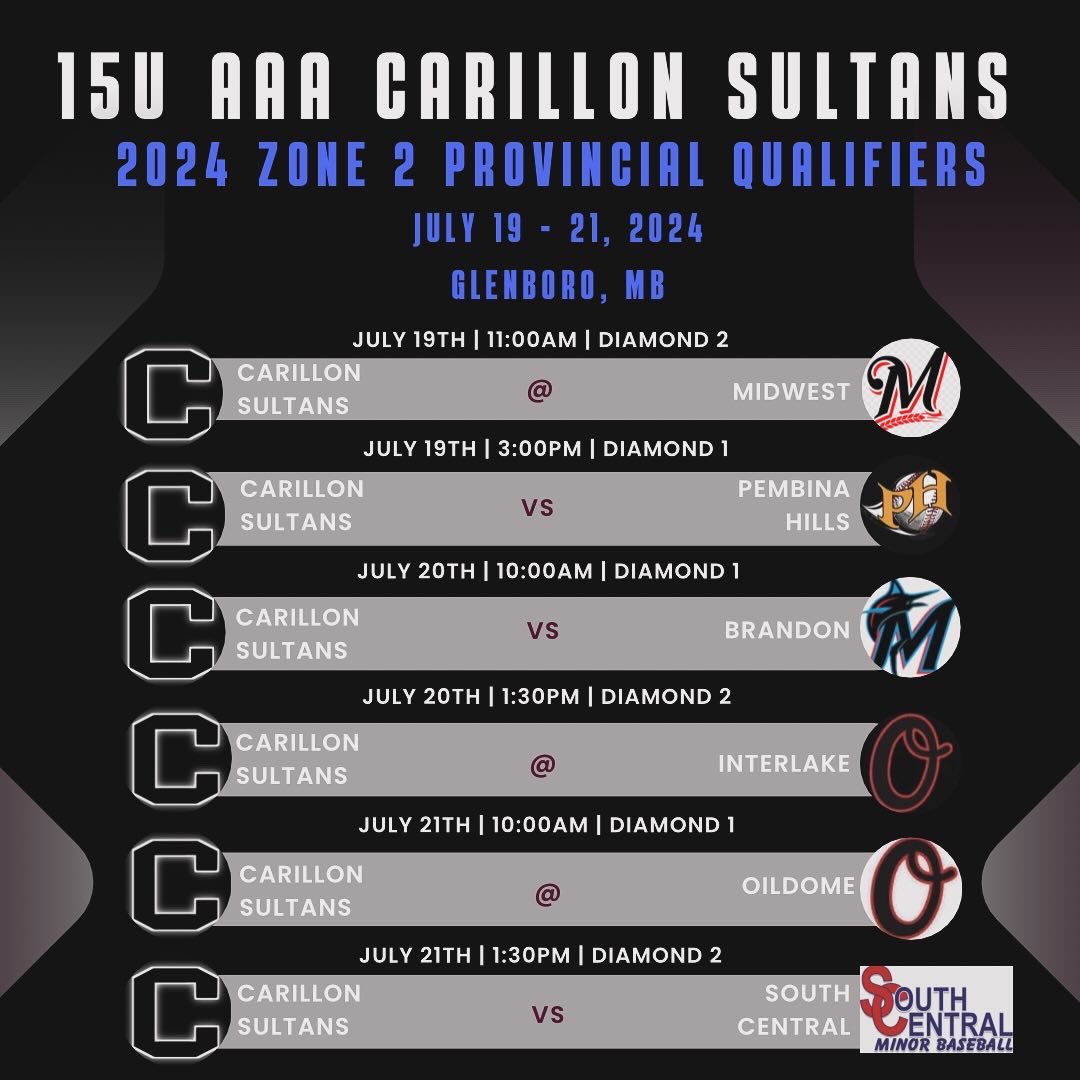 carillonsultans's tweet photo. Big weekend of Provincial Qualifiers for our 15U and 13U AAA teams! Good luck to both! **please make sure to confirm game times and diamonds on the Baseball Manitoba website as things can change last minute. #carillonball #hardworkpaysoff https://t.co/DCWLDmdwZp