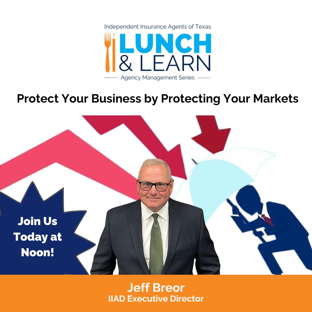 iiatexas's tweet photo. Don't miss out on today's FREE Agency Management Lunch &amp; Learn Series at noon! Join IIAD's Executive Director, Jeff Breor, to learn how to safeguard your business and protect your markets. See you soon!   Register: https://t.co/Bxz2QBBDVh https://t.co/mc8vWN5W6L
