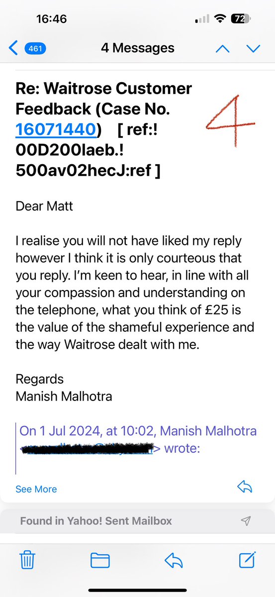 do_msm's tweet photo. @waitrose (Case No.
16071440) I spill my guts to Matt Ward - Bracknell HQ, I get a shameful £25 voucher. I email Matt Ward in surprise and am ignored, twice! @waitrose now simply ignores unhappy customers after letting them down repeatedly. Read the emails in sequence. https://t.co/HKWNNzhCHg