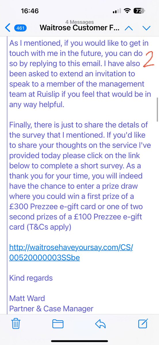 do_msm's tweet photo. @waitrose (Case No.
16071440) I spill my guts to Matt Ward - Bracknell HQ, I get a shameful £25 voucher. I email Matt Ward in surprise and am ignored, twice! @waitrose now simply ignores unhappy customers after letting them down repeatedly. Read the emails in sequence. https://t.co/HKWNNzhCHg