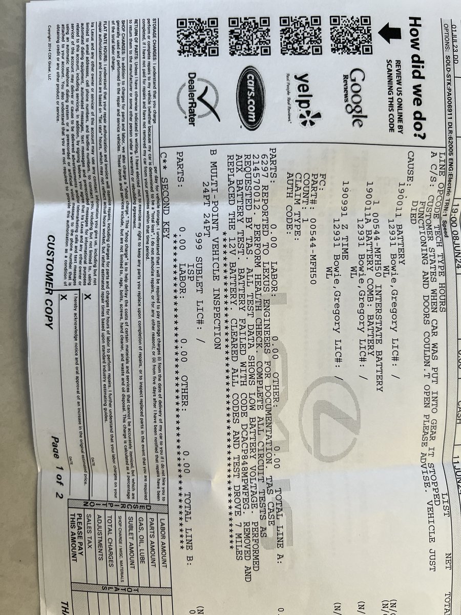 ClassicFont's tweet image. Last month, I got locked in my 1 year old Lexus RZ for 45 minutes. #IraLexus told me they "fixed" the issue and now my car (with 91% battery) is dead in my driveway and I cannot even unlock the doors 3 weeks later. not what I call great service #LexusRZ #LexusElectrified #Danvers