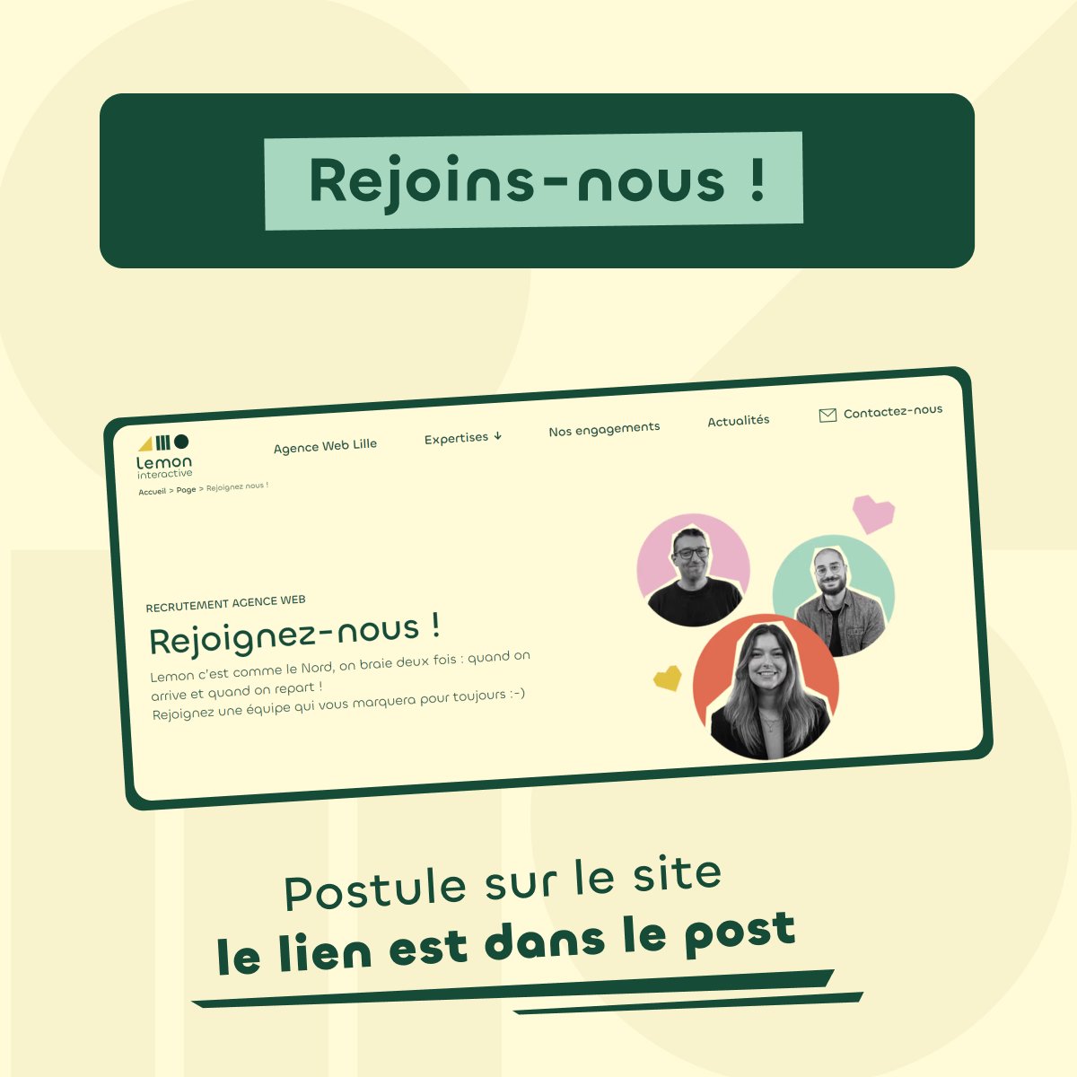 ⚠️ Nouvelle offre d’emploi pour l’équipe SEO ⚠️

A la recherche d’un CDI pour la rentrée ?

Rejoins-nous pour travailler dans une agence web engagée à 3 min du métro et des V’Lille 🚴

Avec horaires flexibles et télétravail, évidemment 💻

lemon-interactive.fr/page/recruteme…