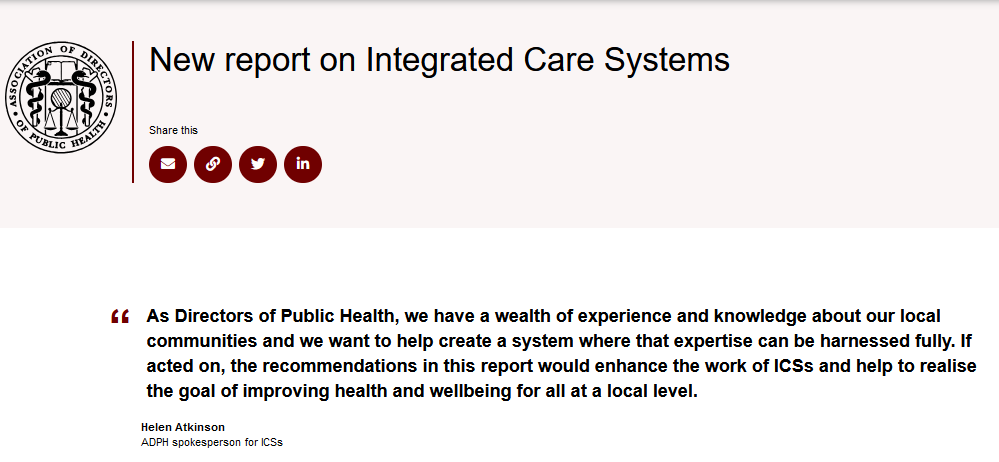davidjbuck's tweet photo. 1/2. *NEW* #survey results of #publichealth and #integratedcaresystems #ICSs from @ADPHUK. How's it going? Find out below. https://t.co/NUMiEPjVYL https://t.co/9WD9IXGMcx