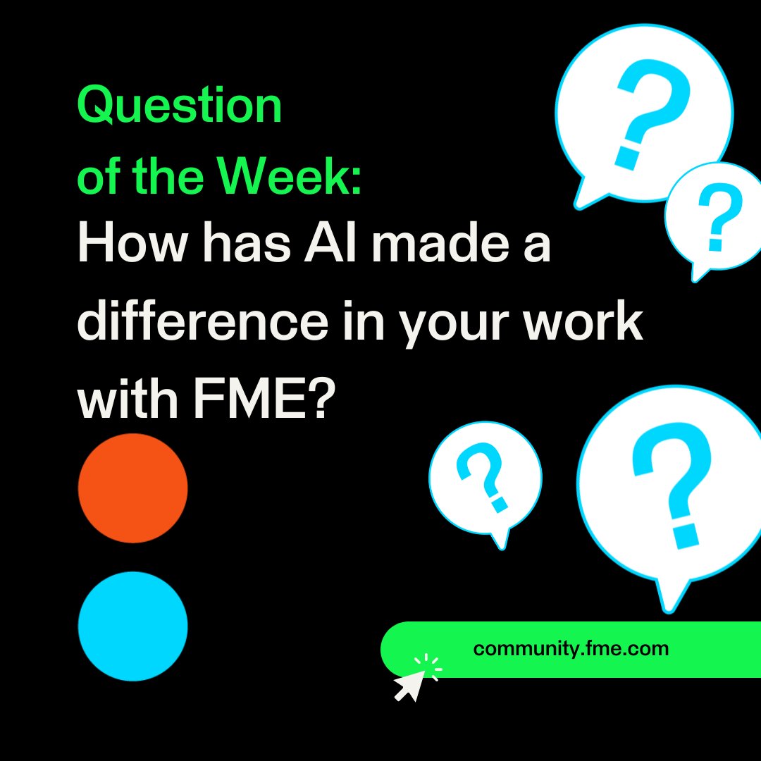 SafeSoftware's tweet image. Happy AI Appreciation Day! 💻🎉 This week&apos;s Question of the Week on FME Community: &quot;How has AI made a difference in your work with FME?&quot; Share your stories and insights on how AI has transformed your workflows and projects: community.safe.com/question-of-th…
#FMECommunity #AIAppreciationDay