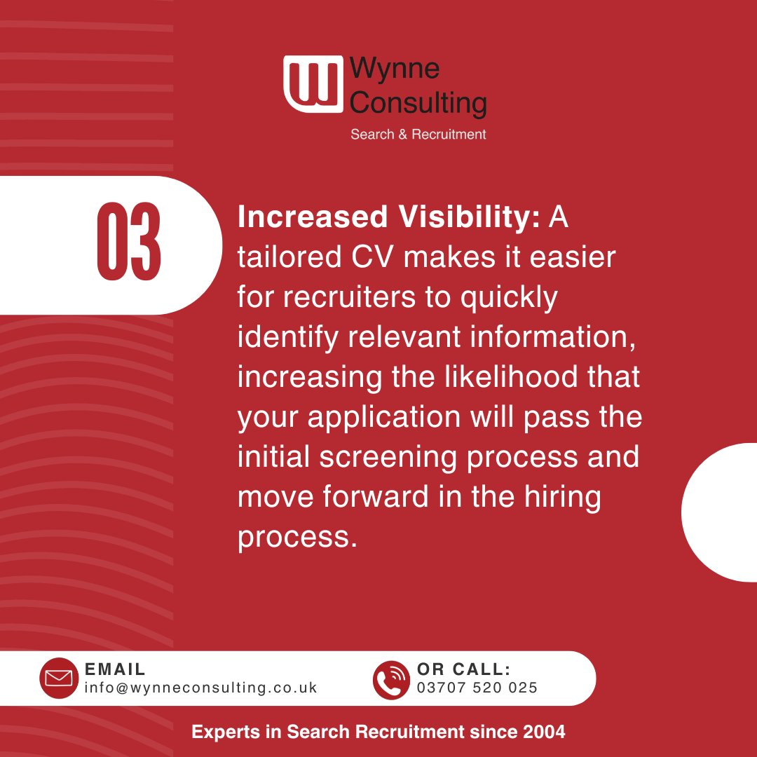 WynneConsulting's tweet photo. Every job deserves a bespoke CV.
Avoid the trap of submitting a generic CV to every role. Aligning your CV to the specifics of each role you're gunning for can potentially tilt the scales in your favour during the recruitment process. #WynneJobs #CVTips https://t.co/eQ6wFZsEBN