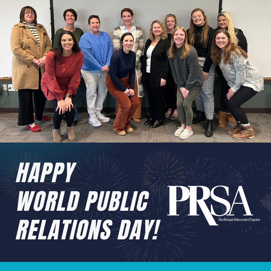 PRSAnew's tweet photo. 🌍✨ Celebrating World Public Relations Day with a shoutout to all the amazing PR pros! Your dedication to building connections & crafting stories that inspire is invaluable. Let's keep making a positive impact, together! 💬 #WorldPRDay #PRSANortheastWI #PRSANEW #WPRD2024 #PRPros https://t.co/ChvxIb5ICm