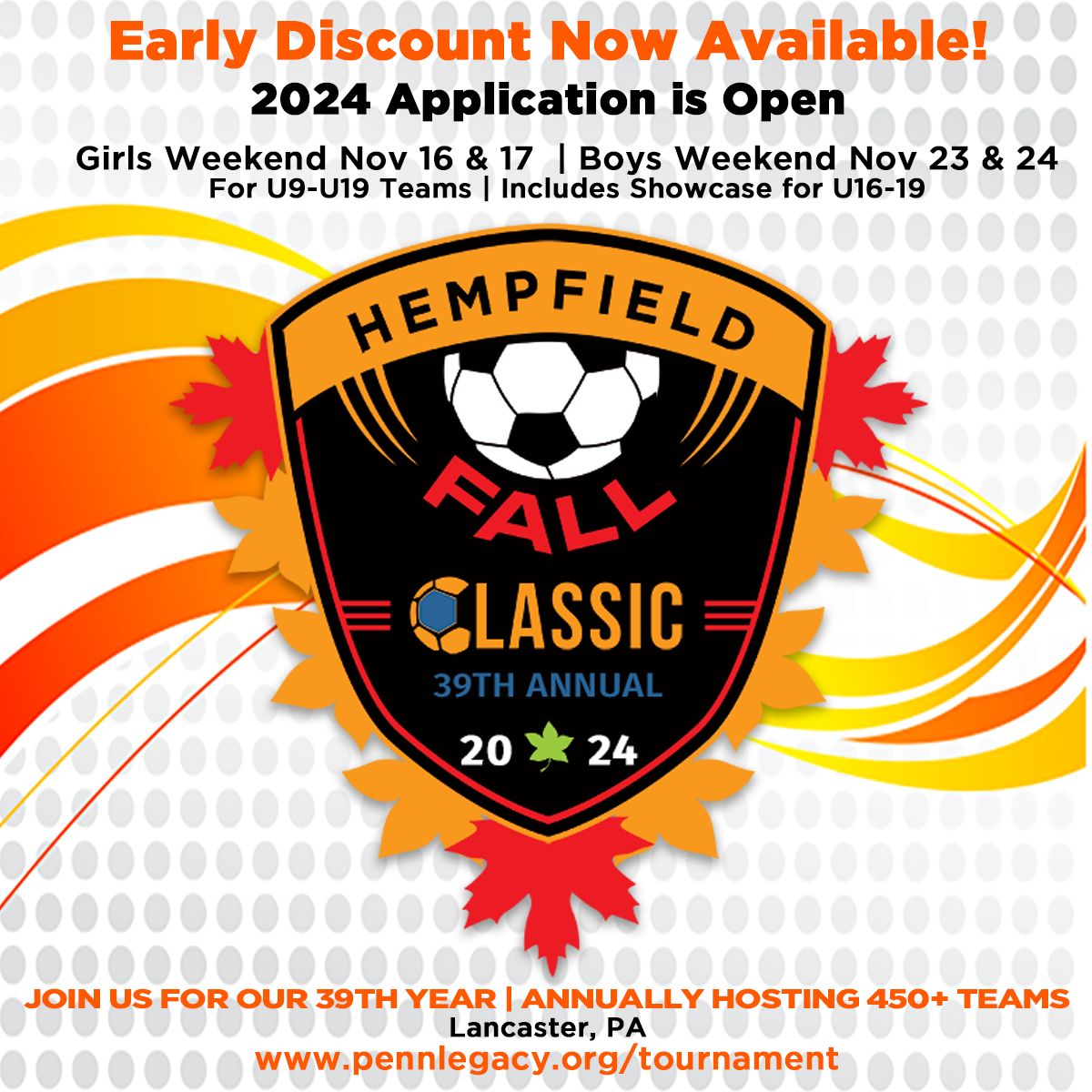 FallClassicNews's tweet photo. Take advantage of the limited time early discount for U9-U19 teams with showcase for U16-19      https://t.co/PpA7xqEB1K https://t.co/9vMkg6szcJ