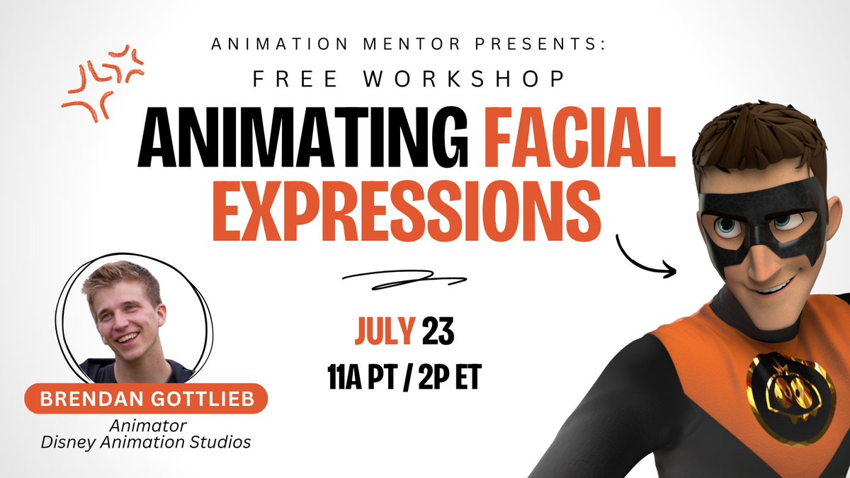 AnimationMentor's tweet image. Take your facial expression animation to the next level in our free workshop led by Disney Animator Brendan Gottlieb!

Register now: am3d.co/3QAKjj5

#characteranimation #3danimator #animationstudy