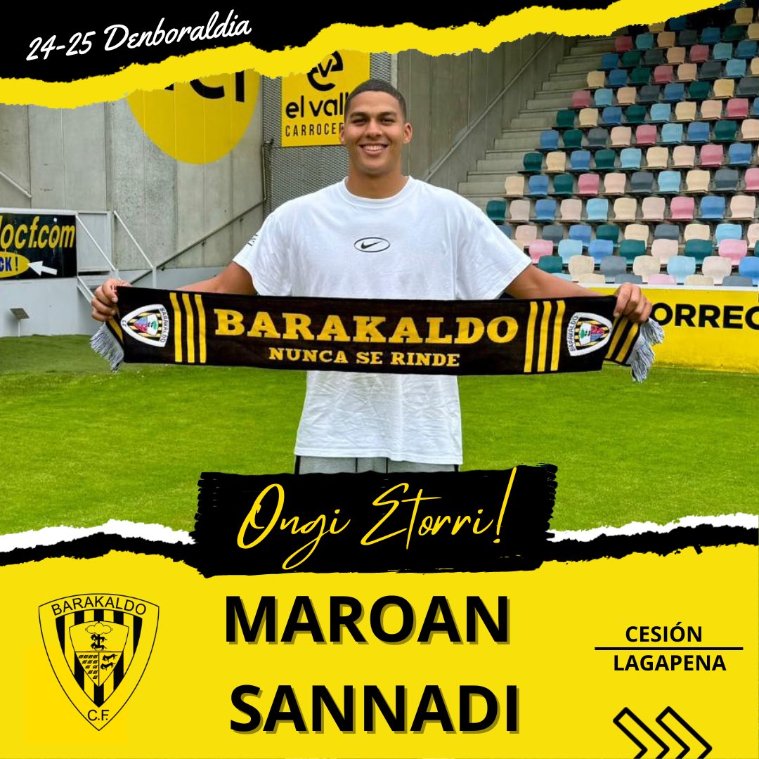 ✅⚽✍️ 𝐎𝐅𝐈𝐂𝐈𝐀𝐋 | Maroan Sannadi, nuevo jugador del Barakaldo CF.

El poderoso delantero llega en calidad de cedido desde el <a href="/Alaves/">Deportivo Alavés</a> para aportar más pólvora al ataque gualdinegro 🔥⚒️⚽️

Ongi etorri, @MaroanSannadi! 🟡⚫

🔗 barakaldocf.com/maroan-sannadi…