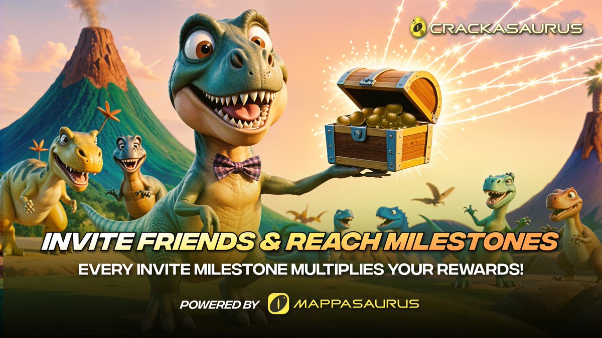 Mappasaurus's tweet photo. 🦖 Crackasaurus: Team Up & Multiply Rewards with New Invite Milestone Feature 

🚀 Crackasaurus introduces a new invite milestone feature. Partner up with friends and unlock rewards that multiply. Every friend you invite pushes you closer to key milestones, and with each milestone reached, the rewards multiply! 

🤝 It's teamwork time in Crackasaurus—don’t miss out on this exciting new way to play together and maximize your prizes! 

🦕 Play the Game here: https://t.co/0pakKnmhx3