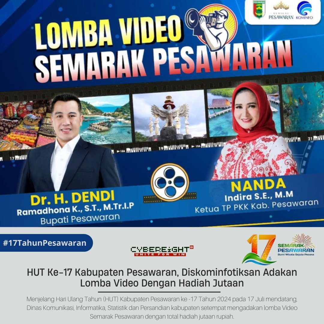 HUT Ke-17 Kabupaten Pesawaran, Diskominfotiksan Adakan Lomba Video Dengan Hadiah Jutaan 

#17TahunPesawaran
Pengabdian Dendi-Marzuki

tintainformasi.com/2024/06/26/hut…