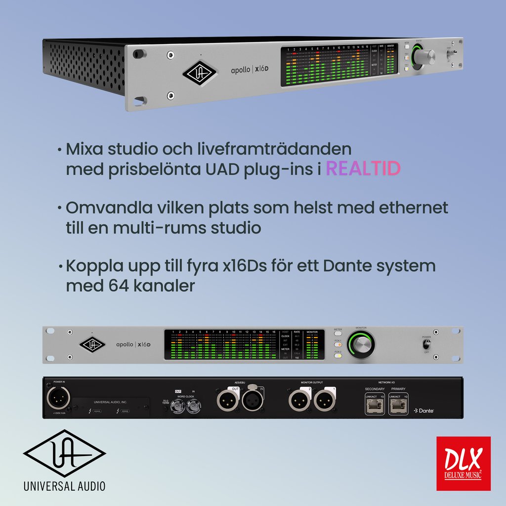 DLXstockholm's tweet photo. NYHET! >>> 🎶Apollo x16D Dante från Universal Audio!🎚️🎧

https://t.co/QQrWBsemjn

#musicstore #guitar #drums #bass #keyboard #synth #stockholm #dlxmusic #universalaudio #apollointerface #recording #studiogear #audiointerface #apollox16 #apollox16d https://t.co/oOFJ5ZpyMX