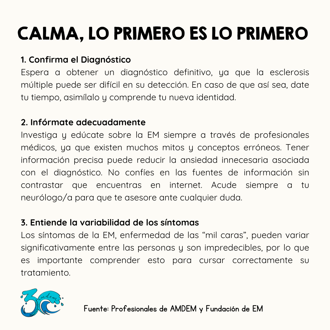 AMDEM_Murcia's tweet photo. ¿Te acaban de diagnosticar esclerosis múltiple? 🧠
En AMDEM entendemos lo que puede ser para ti este momento. Por ello te damos algunos consejos para afrontar tu nueva identidad.
¡No estás solo en este camino! 🫂
#AMDEM #esclerosismultiple #em #salud #discapacidad https://t.co/GwZMHvx7uH