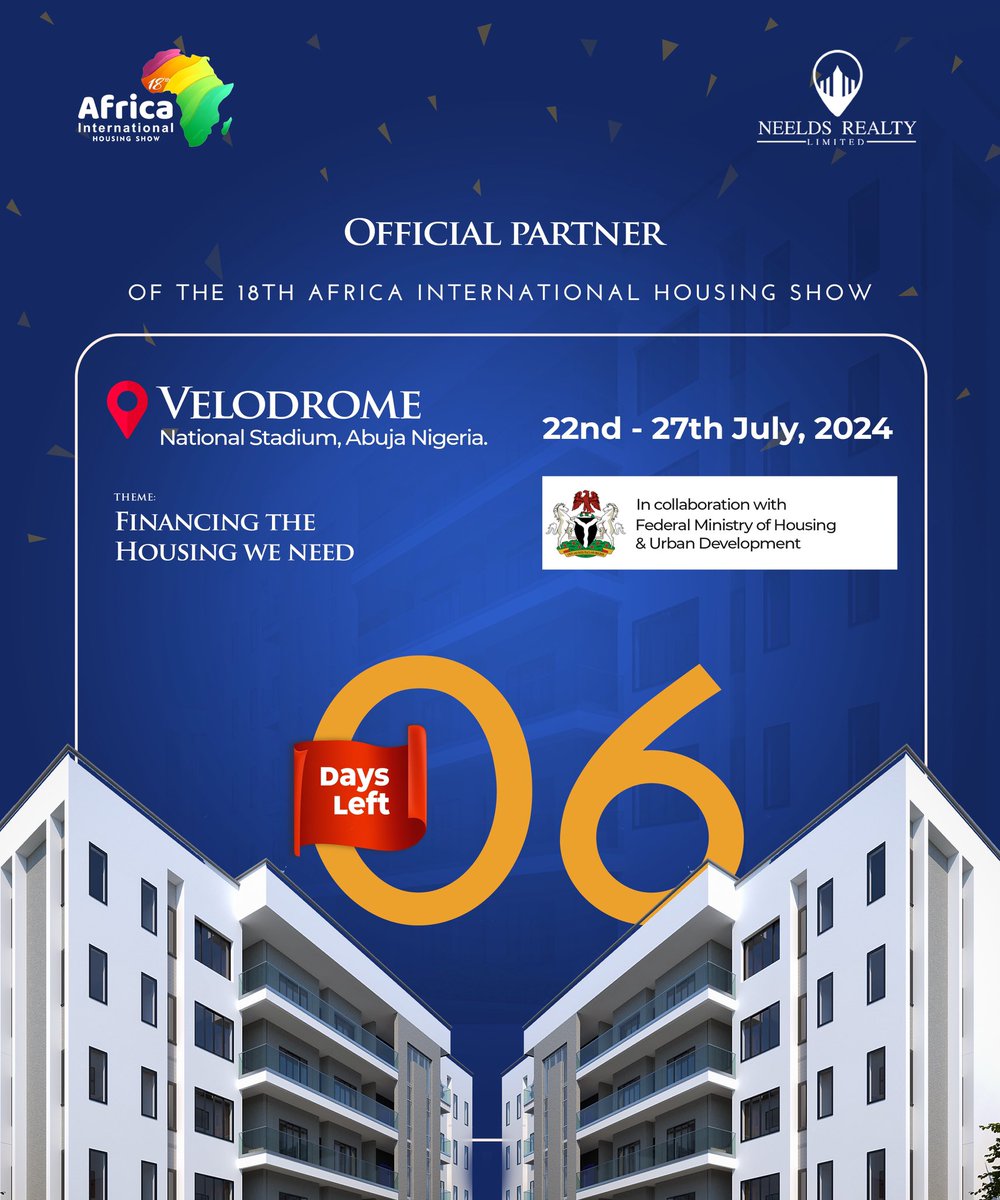 NeeldsRealty's tweet photo. 6 days down, wear your boot and get super charged. Our booths will be open and we will be there.

#neeldsrealty #africahousingshow #financingthefuture #abuja #nigeria #westafrica #africa https://t.co/NsxR7473ei