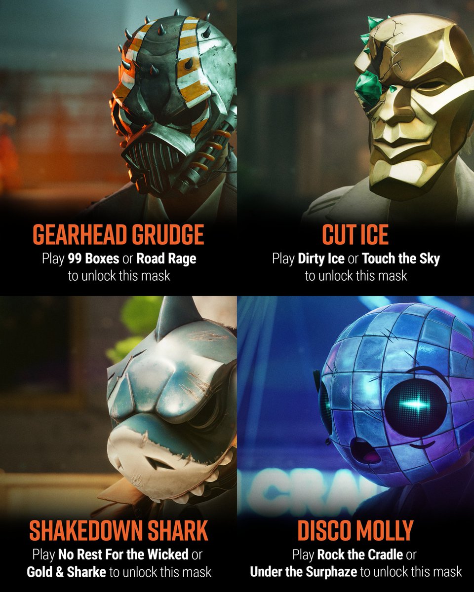 Heisters, it’s time for MASK MANIA🎭

Play specific heists during the event period, STARTING RIGHT NOW, to unlock and earn any of these masks as a community in our new community event! 

Learn more on our event page: t.paydaythegame.com/c/vyhre1