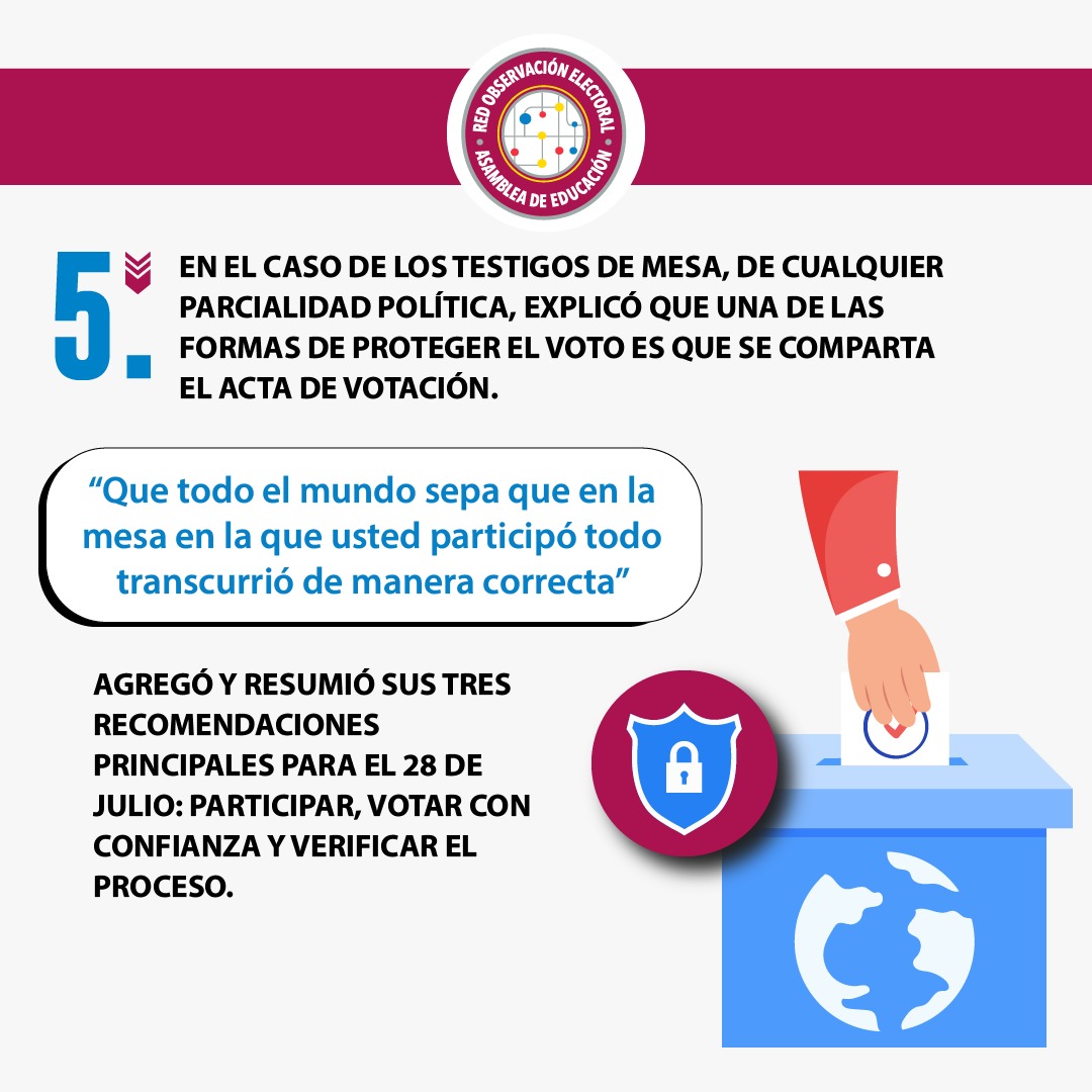 RedObservaAE's tweet photo. Como ning​ún proceso es infalible p​or si mismo, el técnico en procesos electorales recomienda no solo la concurrencia masiva en el ejercicio del voto, sino en la verificación ciudadana del proceso. https://t.co/CwrqyUqMOx