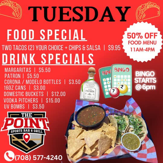 GEMGamingLLC's tweet image. Check out these crazy specials at The Point Sports Bar &amp;amp; Grill - and with Bingo at 6PM! No storms today to contend with - make your plans now!
#crestwoodil
#gemrewards