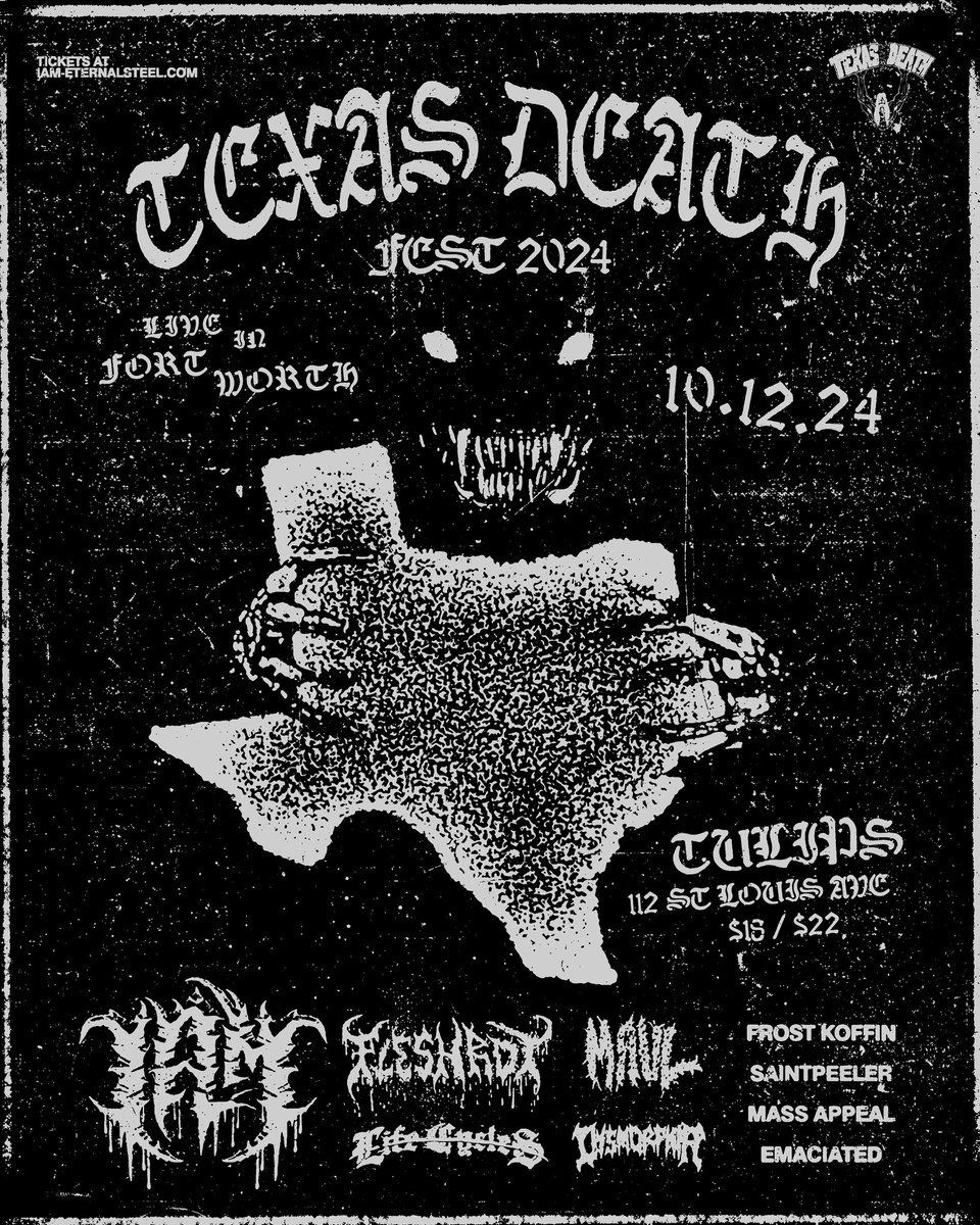 iamtxmusic's tweet image. TEXAS DEATH FEST 2024 at @TulipsFTW 

October 12th, we bring you a day of celebrating some of the best music our state has to offer 😈Tickets on sale this Thursday at 10am! See yall there!