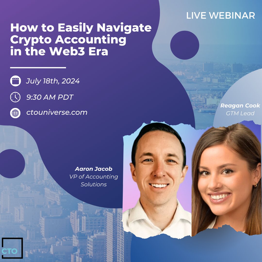 CTOUniverse's tweet image. Last chance to join our webinar with experts Aaron Jacob &amp;amp; Reagan Cook to master #CryptoAccounting! 

They'll cover:
🌐 New #FASBRules &amp;amp; getting started 
🔐 Basics &amp;amp; best practices 
💪 Key features in #SubledgerSolutions
Register now &amp;gt; shorturl.at/fl9w6

Sponsor: @TaxBit