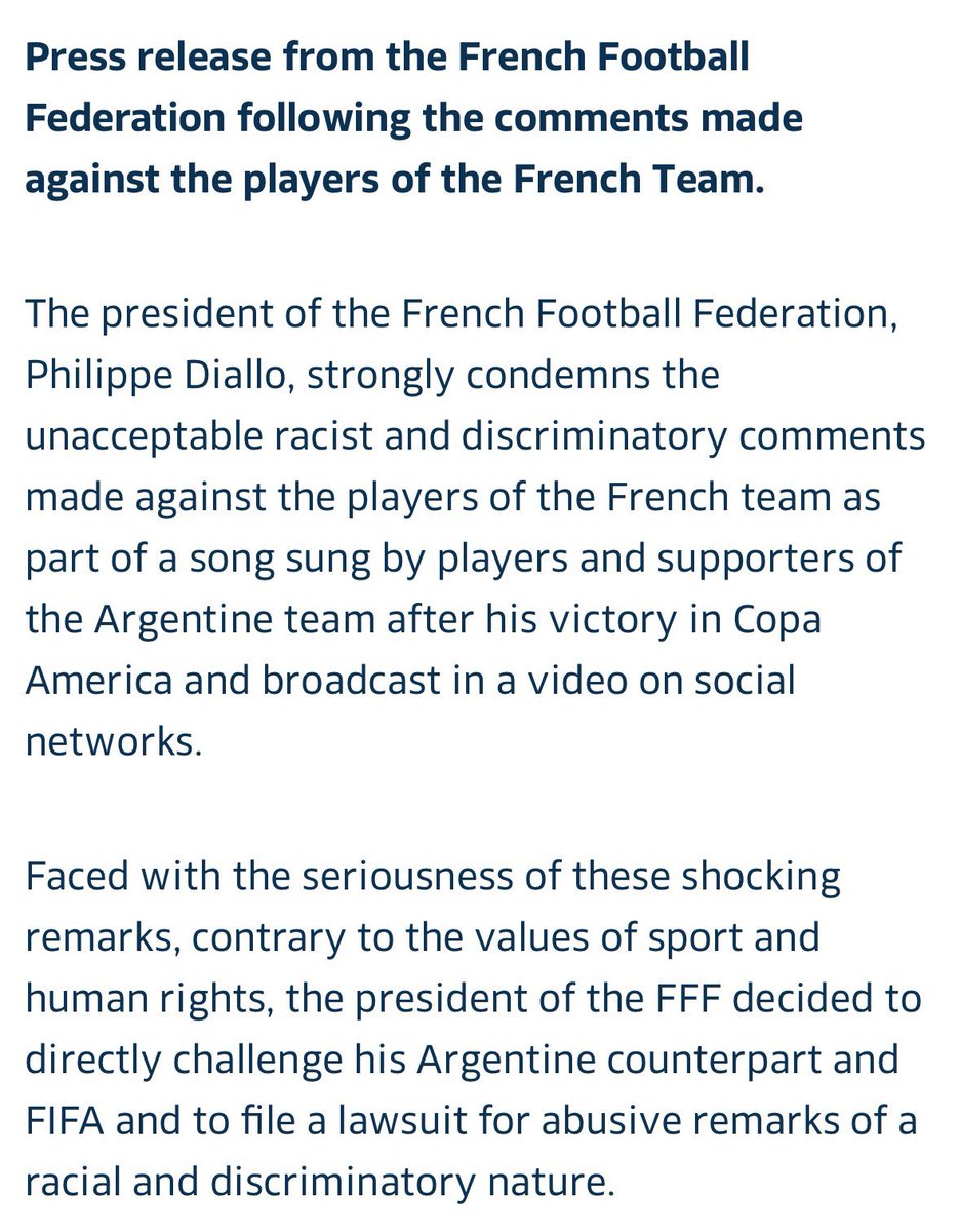 CFCPys's tweet photo. 🚨 The president of the FFF has filed a lawsuit for abusive remarks of a racial and discriminatory nature. #CFC https://t.co/ncQPtlFnXT