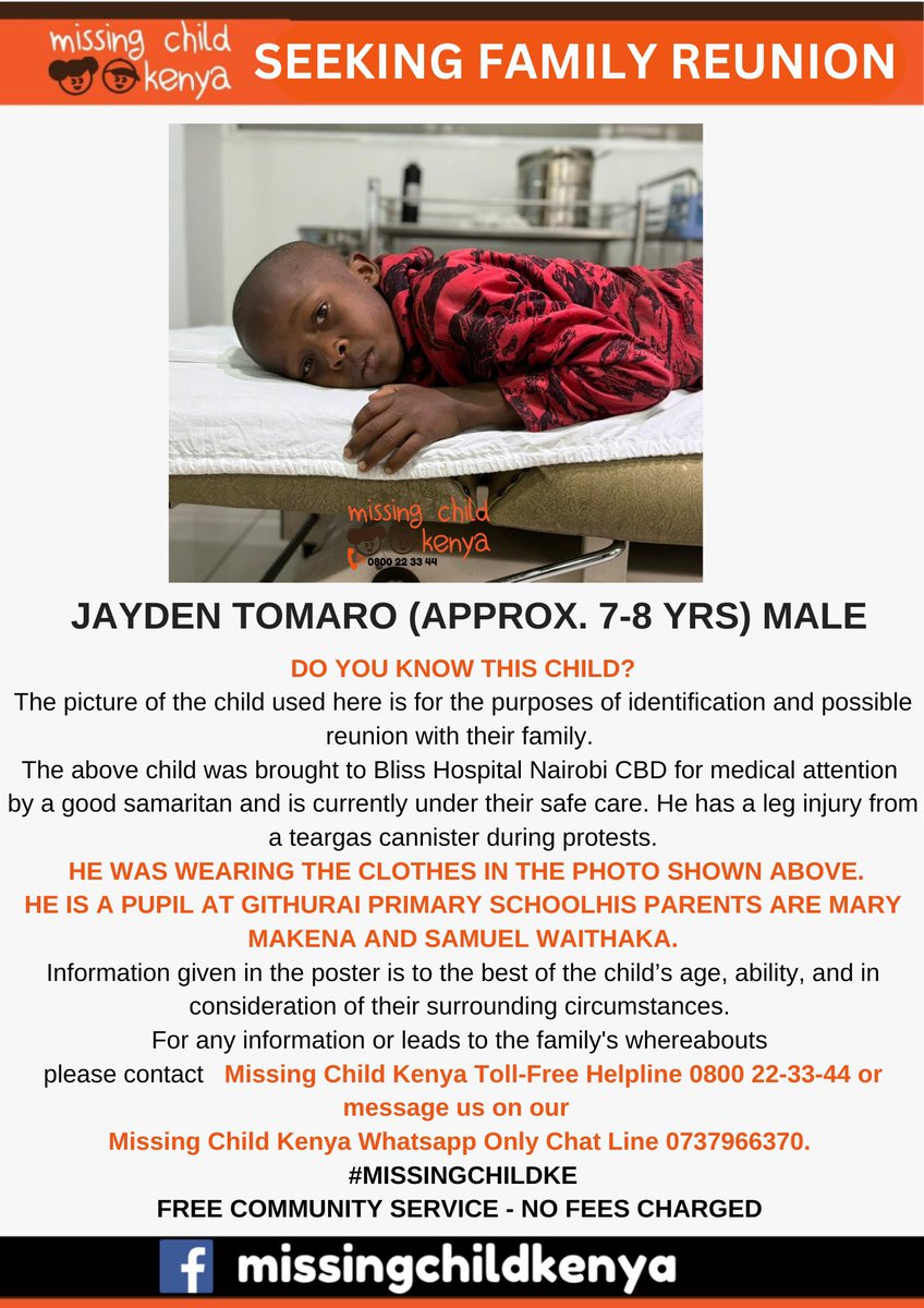 Nyandia_G's tweet photo. Please Share, Retweet Far and Wide 

Help us find Jayden’s family.

Share, screenshot, post, everything please

#RutoMustGo https://t.co/sngIz3zHkW