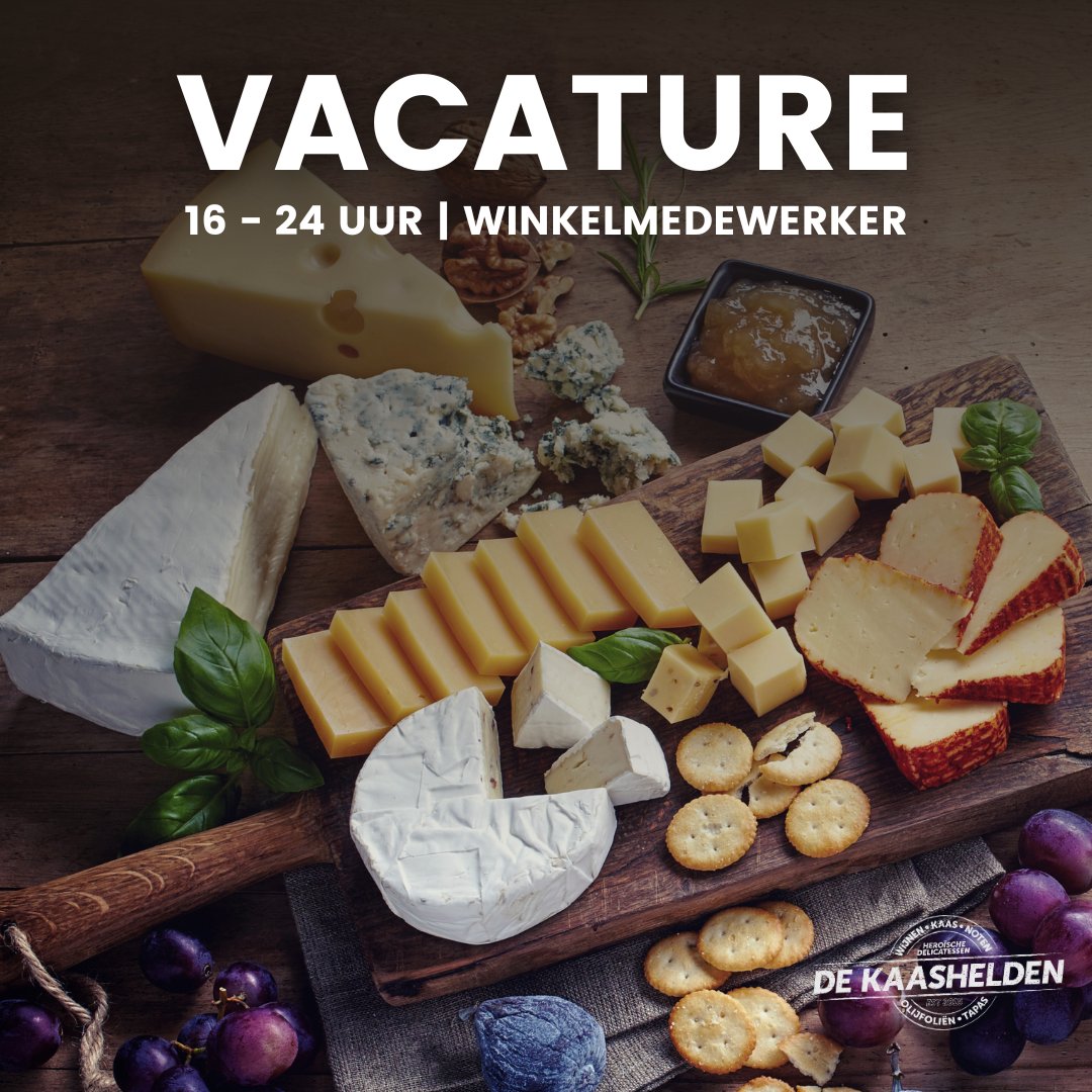 𝐕𝐀𝐂𝐀𝐓𝐔𝐑𝐄: 𝗣𝗮𝗿𝘁𝘁𝗶𝗺𝗲 𝘄𝗶𝗻𝗸𝗲𝗹𝗺𝗲𝗱𝗲𝘄𝗲𝗿𝗸𝗲𝗿 𝗴𝗲𝘇𝗼𝗰𝗵𝘁
Wij zoeken een enthousiaste collega voor 16-24 uur per week. Solliciteer nu en word onze nieuwe Kaasheld(in)! 😃🧀🍷
Mail jouw CV naar: info@dekaashelden.nl
Of lees meer op: dekaashelden.nl