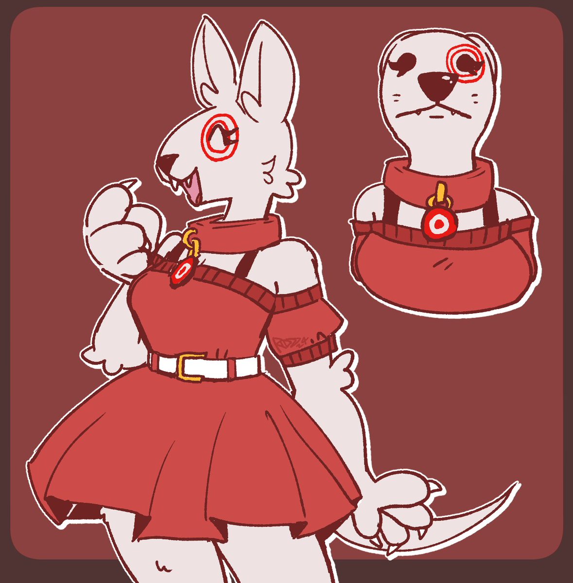 Raddaradd's tweet photo. Totally Original Idea - what if she was a bull terrier? Bull terrier with the 🎯 on her? https://t.co/5W8qE7k9XS