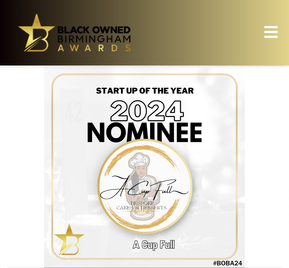 A_CupFull's tweet image. 2024 Nominee for Start up of the Year - a Birmingham Black Owned Business Award!! 🎉

Details on how to vote coming soon!! 🗳️