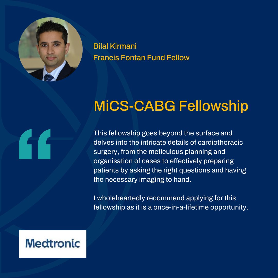 In partnership with <a href="/Medtronic/">Medtronic</a>, the MICS-CABG Fellowship supports a newly graduated cardiothoracic surgeon to acquire theoretical and practical knowledge in the surgical management of patients with coronary artery disease, with special interest in off-pump and minimally invasive