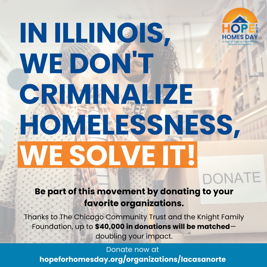 LaCasaNorte's tweet photo. In light of the Supreme Court’s recent ruling, supporting unhoused neighbors has taken on even greater urgency. LCN rejects punitive approaches to homelessness. Support this work by donating to #HopeForHomesDay July 18 and help us end homelessness in IL https://t.co/zTKi25ByG2 https://t.co/X4Hrj4RwYL