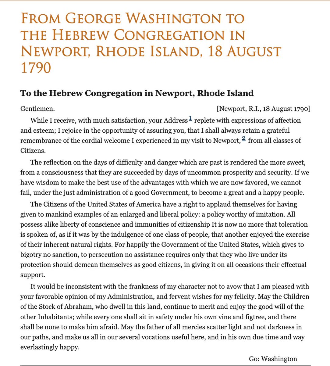 christopherrufo's tweet photo. The hatred directed toward @pnjaban is totally misplaced. America has always respected minority faith groups, provided that they acquit themselves as good citizens and respect the religion of the majority. You can read George Washington's letter to the Jews from 1790. https://t.co/DIukur3JeS