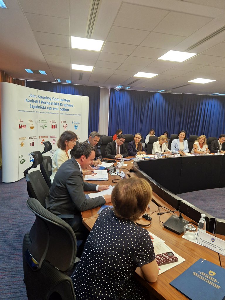 UN_Kosovo's tweet photo. The 4th Joint Steering Committee of the Cooperation Framework was held, hosted by Prime Minister Kurti. Joint commitments were made by the Government and UNKT, building on the collective results of UN development agencies to accelerate #SDGs …. 
https://t.co/BqL7QzuFK2 https://t.co/NEA13x19Zo