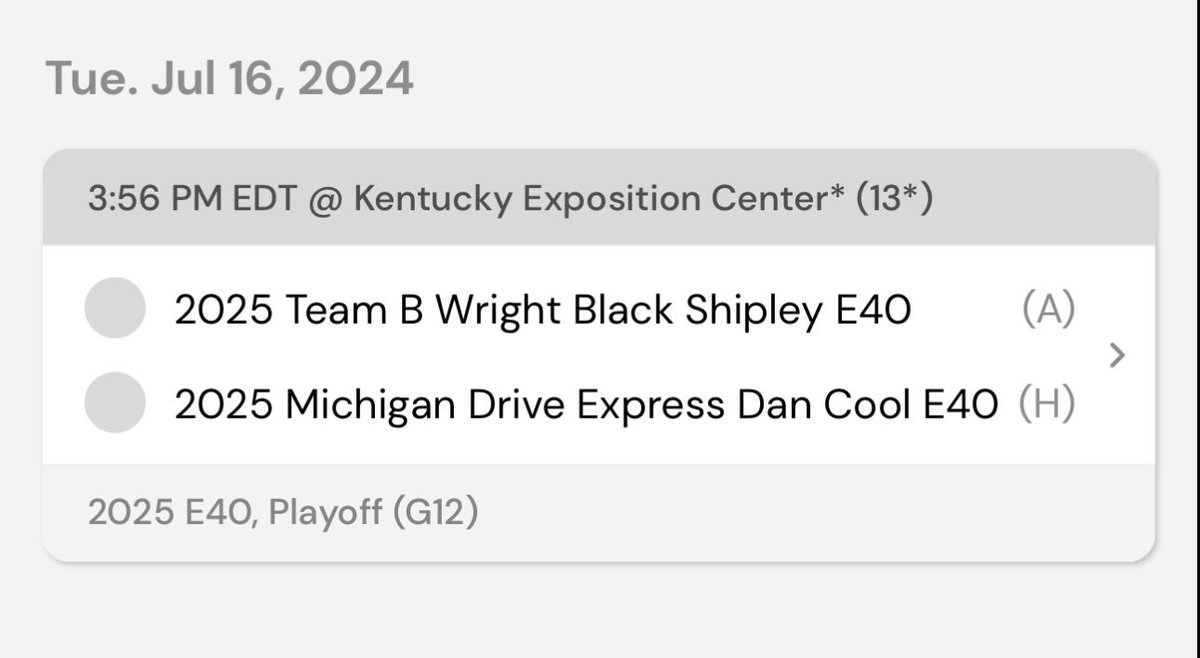 Today’s  schedule - E40 Playoff on Court 13 at 3:56! Let’s go! 💪