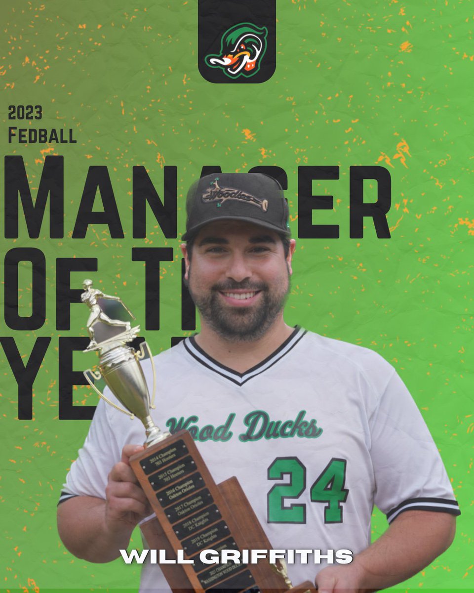 Our final award of the 2023 season belong to Will Griffiths who was the Manager of the Year. Griffiths led the Washington Wood Ducks to a 20-8-1 record and a third championship.