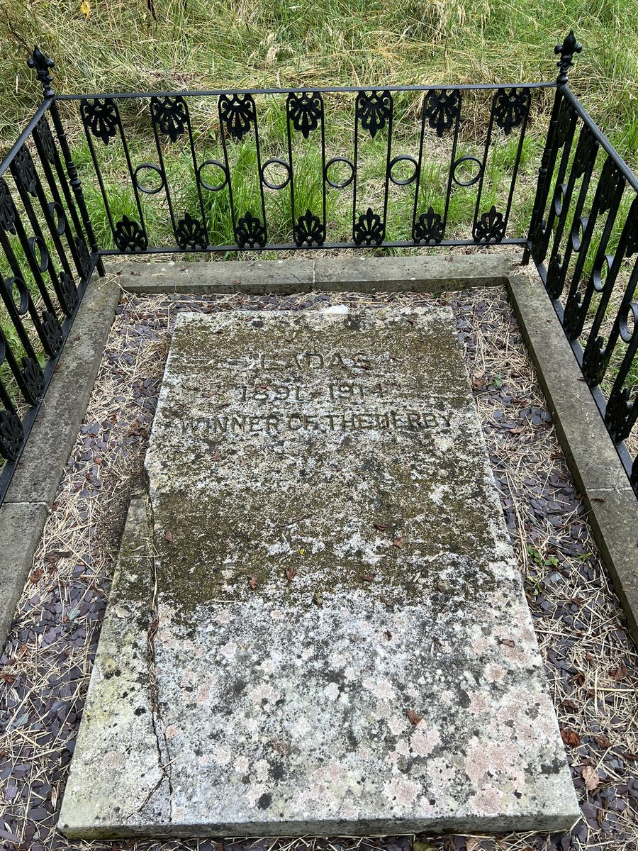 debutantedancer's tweet photo. Finally got to see the graves of Lord Roseberry’s three Derby winners, Ladas (1894), Sir Visto (1895) and Cicero (1905) in the woods at The Durdans. Once a Derby winner, always a Derby winner. #epsom #homeofthederby #since1780 https://t.co/u16L1nESQ1