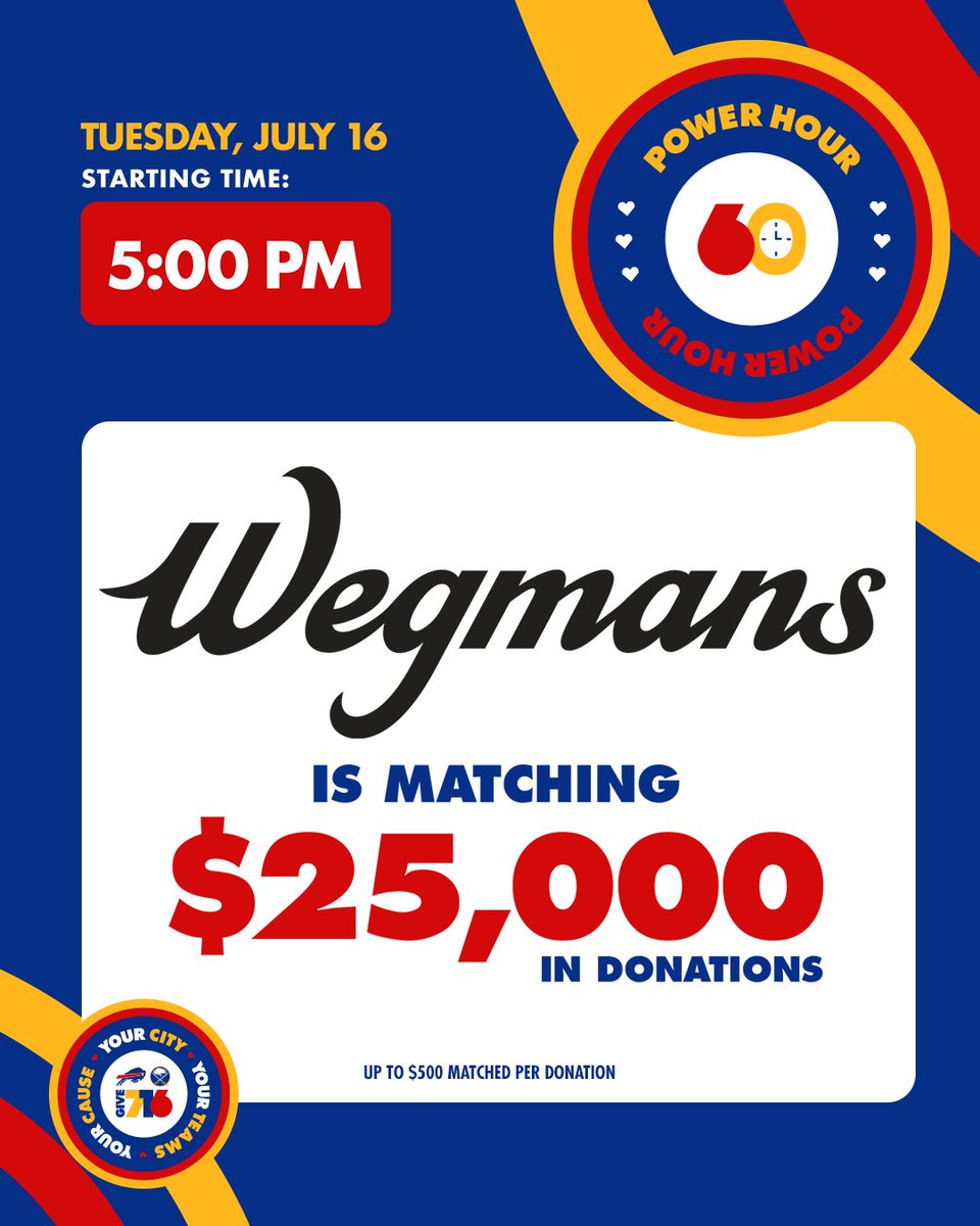 BuffaloBlueway's tweet photo. We are coming up on the closing hours of #Give716: From 5-6pm, donations up to $500 will be matched by our long-time supporter, @Wegmans - making those dollars stretch twice as far! 
Give now! https://t.co/0HMAmTyiP7 https://t.co/TBoK2Ej4vJ