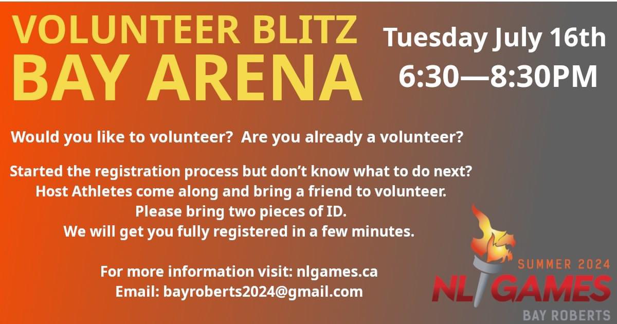 Come by the Bay Arena in Bay Roberts before 8:30 tonight and find out how you can give a little time to support this great community event!  #volunteer <a href="/Town_BayRoberts/">Town of Bay Roberts</a>