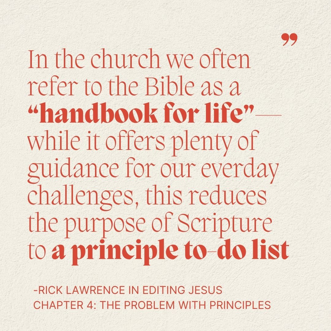 RickSkip's tweet image. “In the church we often refer to the Bible as a ‘handbook for life’— while it offers plenty of guidance for our everyday challenges, this reduces the purpose of Scripture to a principle to-do list.”

Order Editing Jesus here: a.co/d/hUApBSl