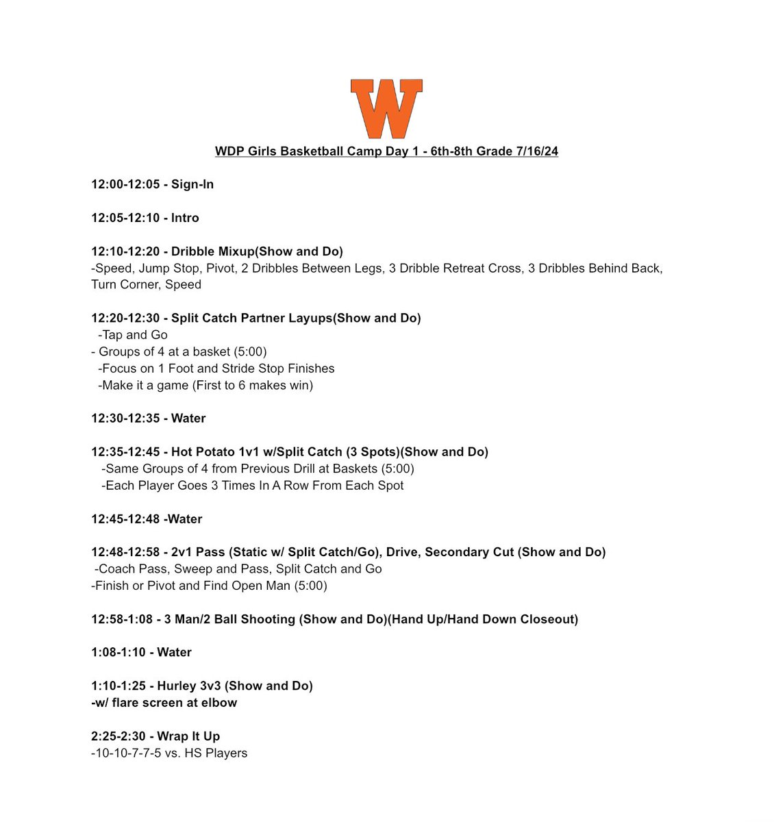 Sharing out camp agendas from our first day of 🏀 camp. 3 - 90 minute sessions. Had a 3rd grade group, a 4th &amp; 5th grade group, and 6th-8th grade group. Lot of games based stuff. Fundamentals with decision making tied in.