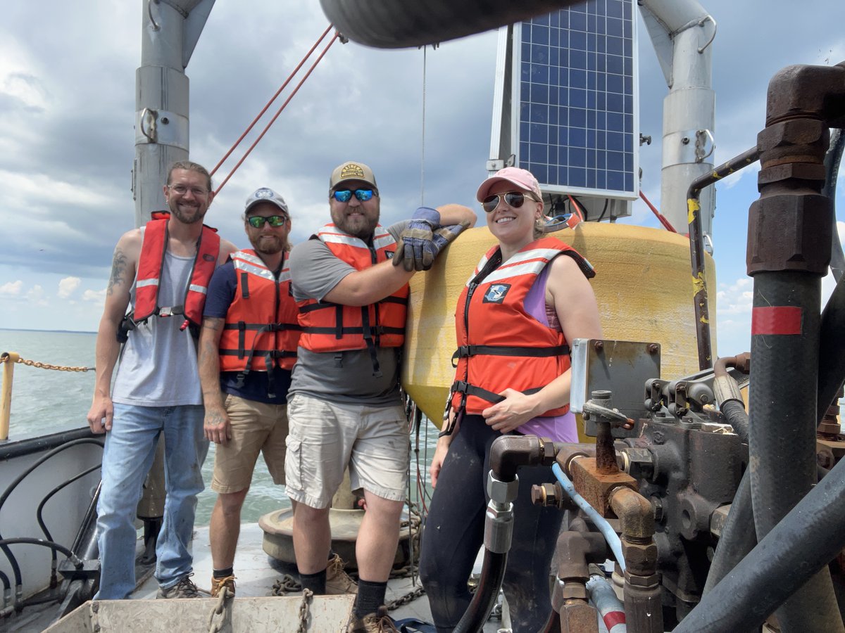 waterscienceUWM's tweet photo. Launched the GB17 buoy (45014) after a weather delay in June. A few gear casualties recovered before successful deployment! Provides weather, wave, and temperature data via GLOS’ Seagull portal. Jessie Grow, Captain Max, Brandon, and Logan made the trip to Green Bay. 🌊☀️ https://t.co/tOZKIbliLt
