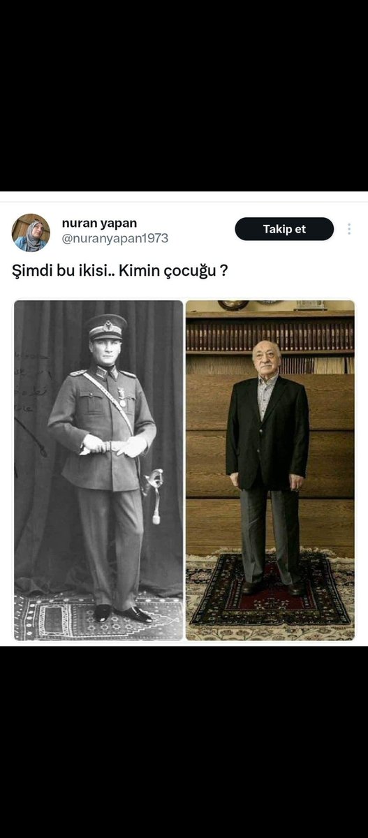 @nuranyapan1973 <a href="/BesarEsad/">Beşar Esad</a> Soldaki yüce Türk ulusunun önderi ve ölmez babası... Sağdaki bok da senin lacivertin....
Bu paylaşımını da kaydettim.
Seninle mahkeme önünde hesaplaşacağız....
#Nuranyapan denen müptezel tutuklansın.
#NuranYapantutuklansın
#Gazi #MustafaKemal #Atatürk 'e saygıyla... 🙏❤️