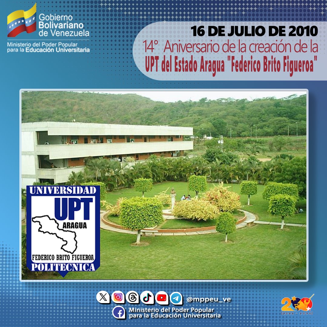 AndyPrensa's tweet photo. Desde el #MPPEU felicitamos a La Universidad Politécnica Territorial del Estado Aragua "Federico Brito Figueroa" @UPTAragua en su 14° aniversario formando a jóvenes de la Patria para el desarrollo productivo.

🍰¡Feliz Aniversario!🍰

@sandraoblitasr @arbolve https://t.co/pld3aDkEVn