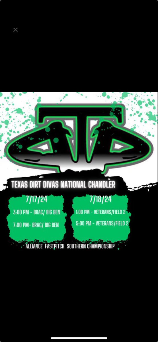 Ready to play tomorrow!
<a href="/TDD16uNational/">Texas Dirt Divas 16U National Chandler</a>