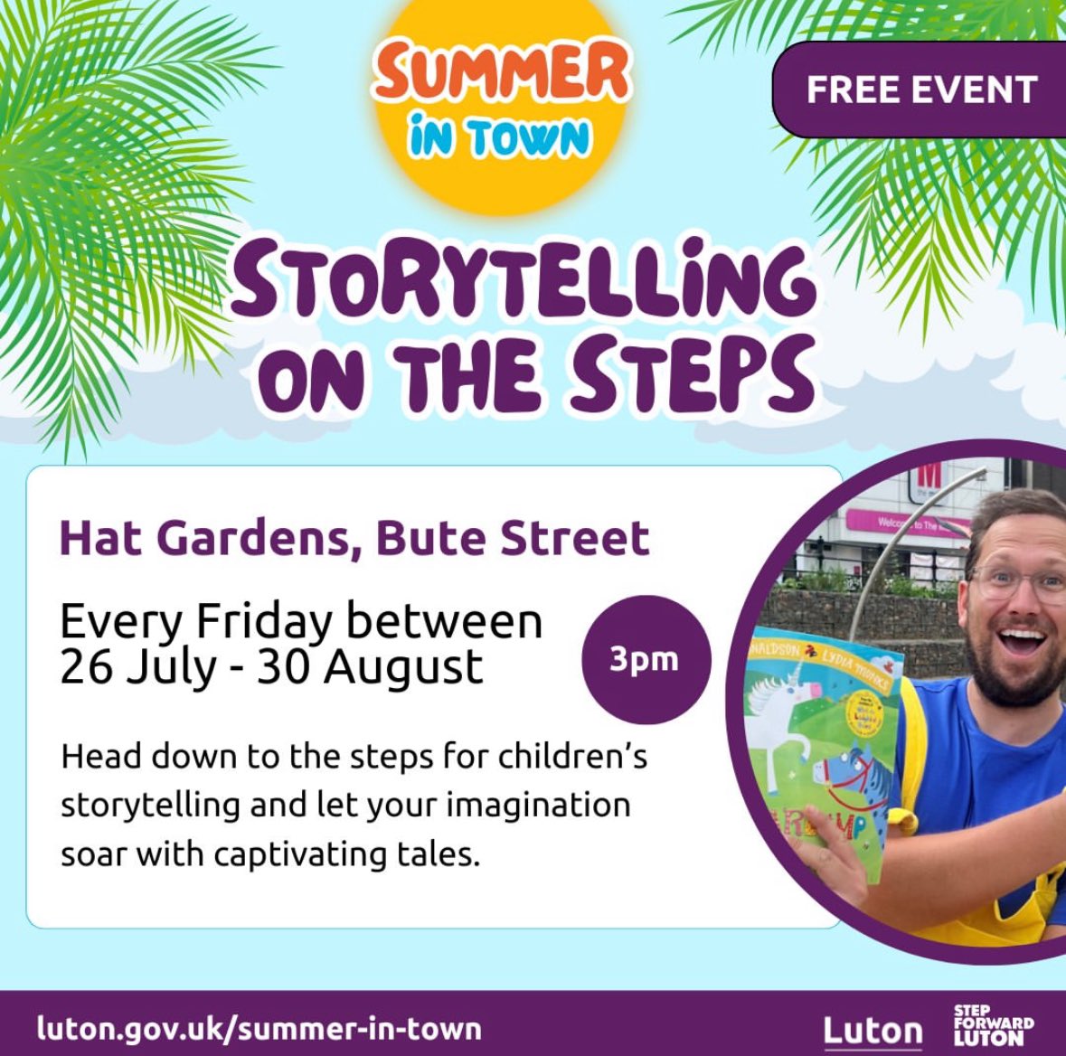 Storytelling on the steps with @a_childrens_story
Calling all young adventurers! Head down to Hat Gardens every Friday between 26 July to 30 August from 3pm for children's storytelling on the steps . Let your imagination soar with captivating tales.
<a href="/lutoncouncil/">Luton Council</a> <a href="/StepForwardLTN/">Step Forward Luton</a>