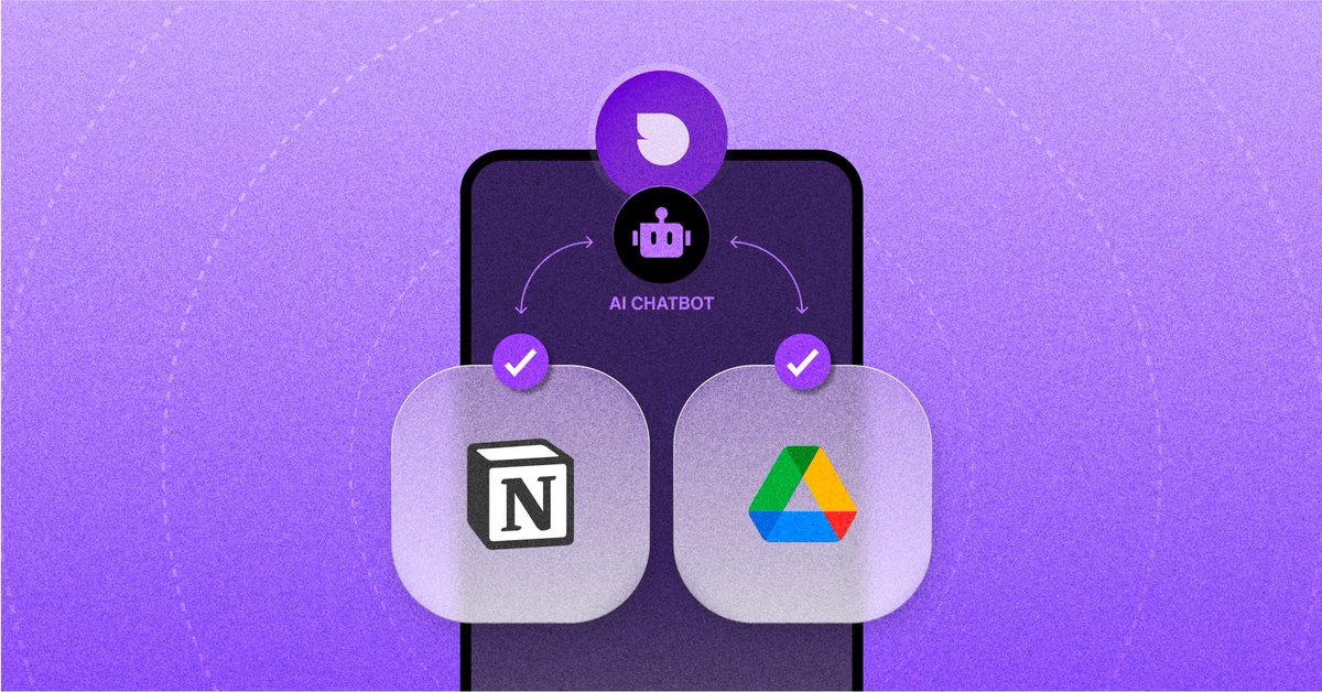 SendBird's tweet photo. Announcement: 📣 Now your AI chatbot’s data ingestion sources include Notion, Google Drive, &amp; Salesforce! Sync knowledge sources automatically, simplify chatbot training, &amp; build a smarter chatbot! Try it out! https://t.co/lEe1lnFGom

#aichatbot #conversationalai #chatbottraining https://t.co/r5YdzPpG23