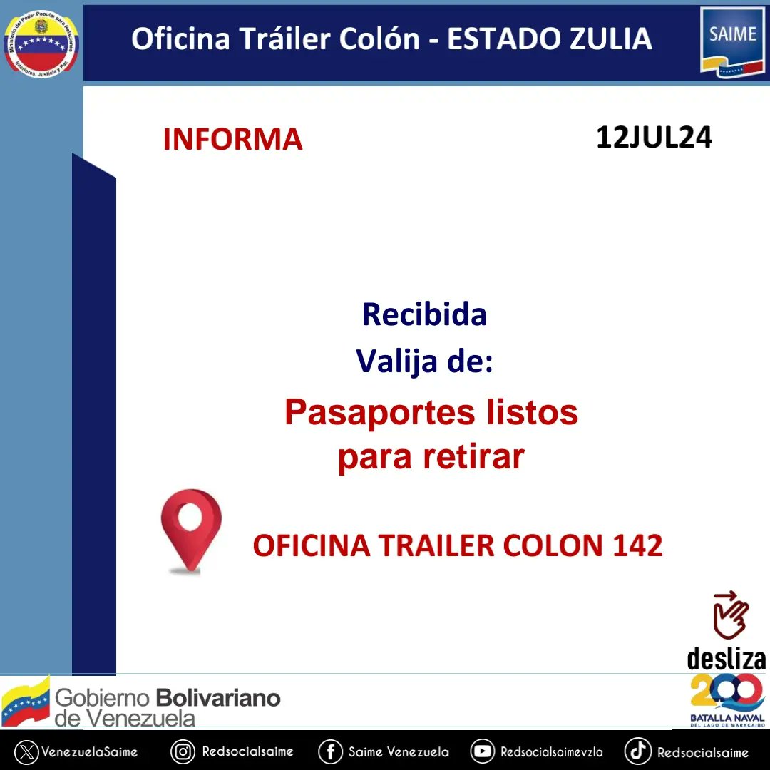 saimezuliaof's tweet photo. #Zulia ➡️ Nuevo listado de #pasaportes y para retirar en la Oficina Saime Tráiler Colón @MijpVzla @CeballosIchaso1 @VenezuelaSaime #saime #Zulia https://t.co/rXy5iG5GEl