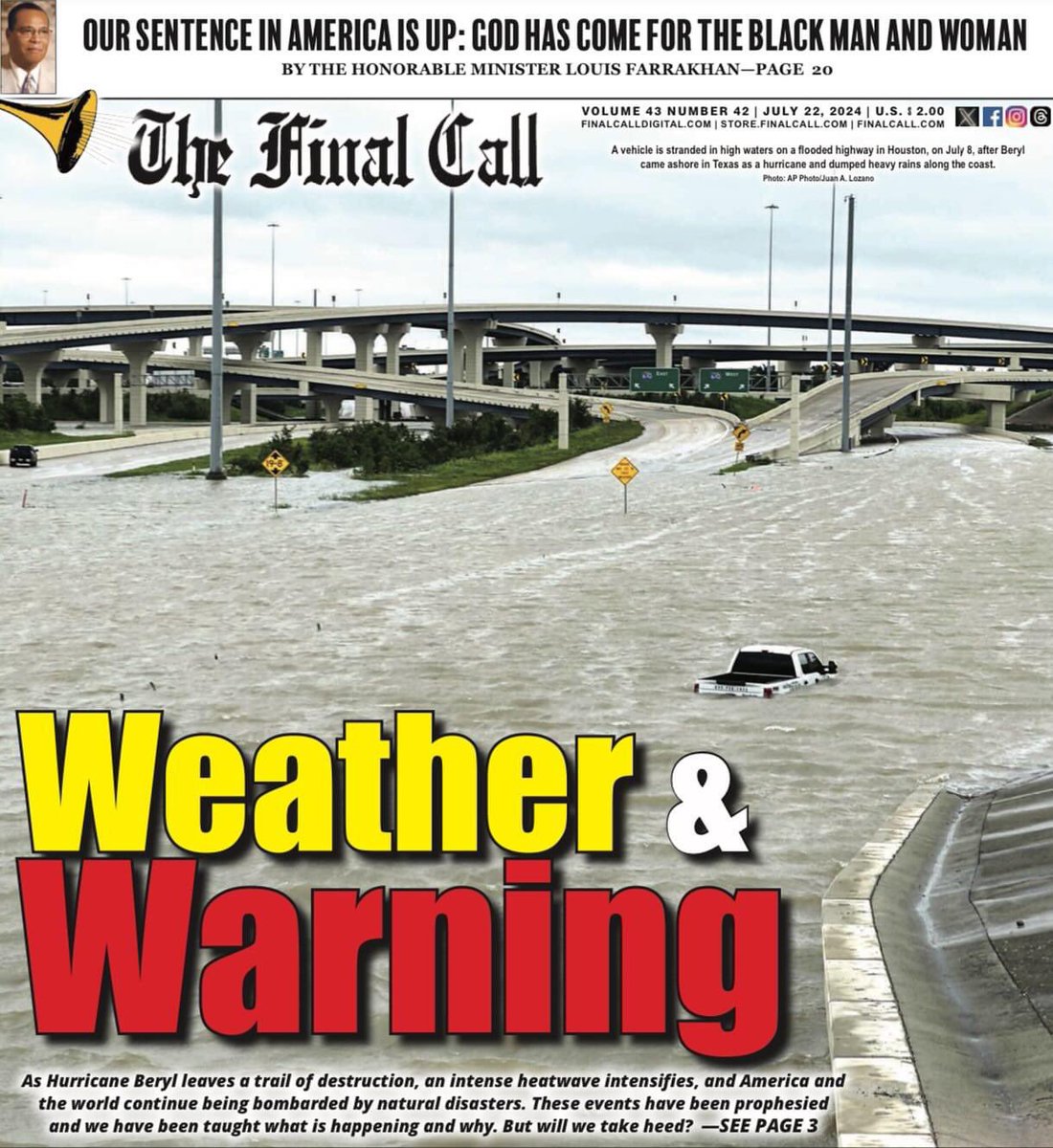 NadineMuhammad's tweet photo. Houston makes the front cover with #HurricaneBeryl
Read more @TheFinalCall 
#nationsproducts #reading #books https://t.co/j5b8HxhSNz