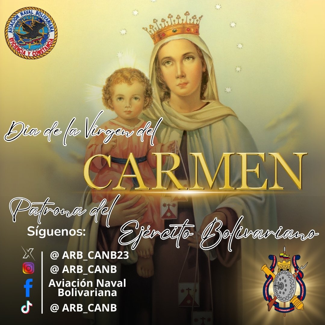 ARB_CANB23's tweet photo. 📌 Hoy #16JUN el @ARB_CANB23 rinde honor a la Virgen de Carmen, patrona del @somos_ejercito
Pedimos que su gracia llene de bendiciones, salud y prosperidad a todo el Pueblo Venezolano https://t.co/8tTo9AYTS4